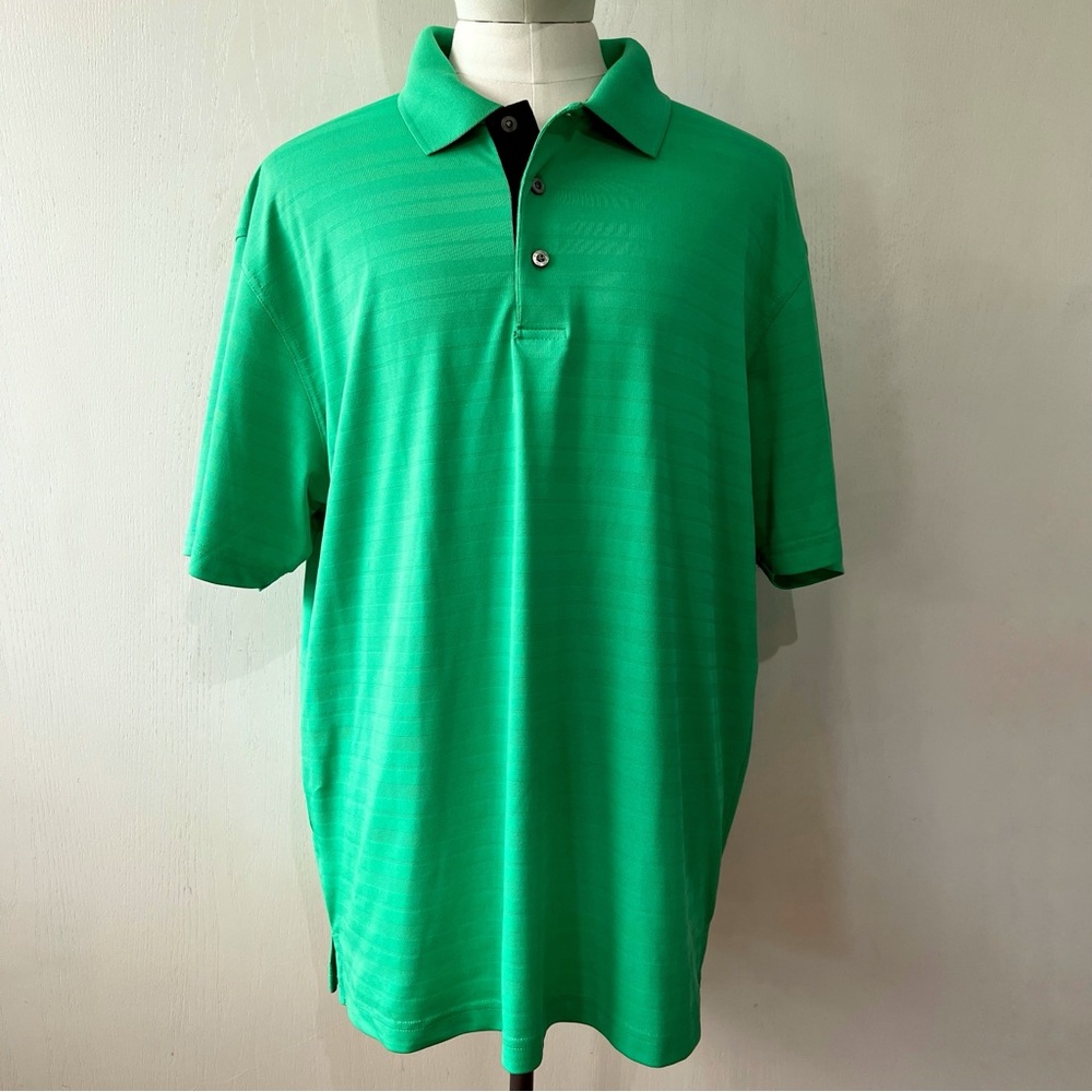 PGA Tour Men's Striped Short Sleeve Polo Shirt Size XL Green